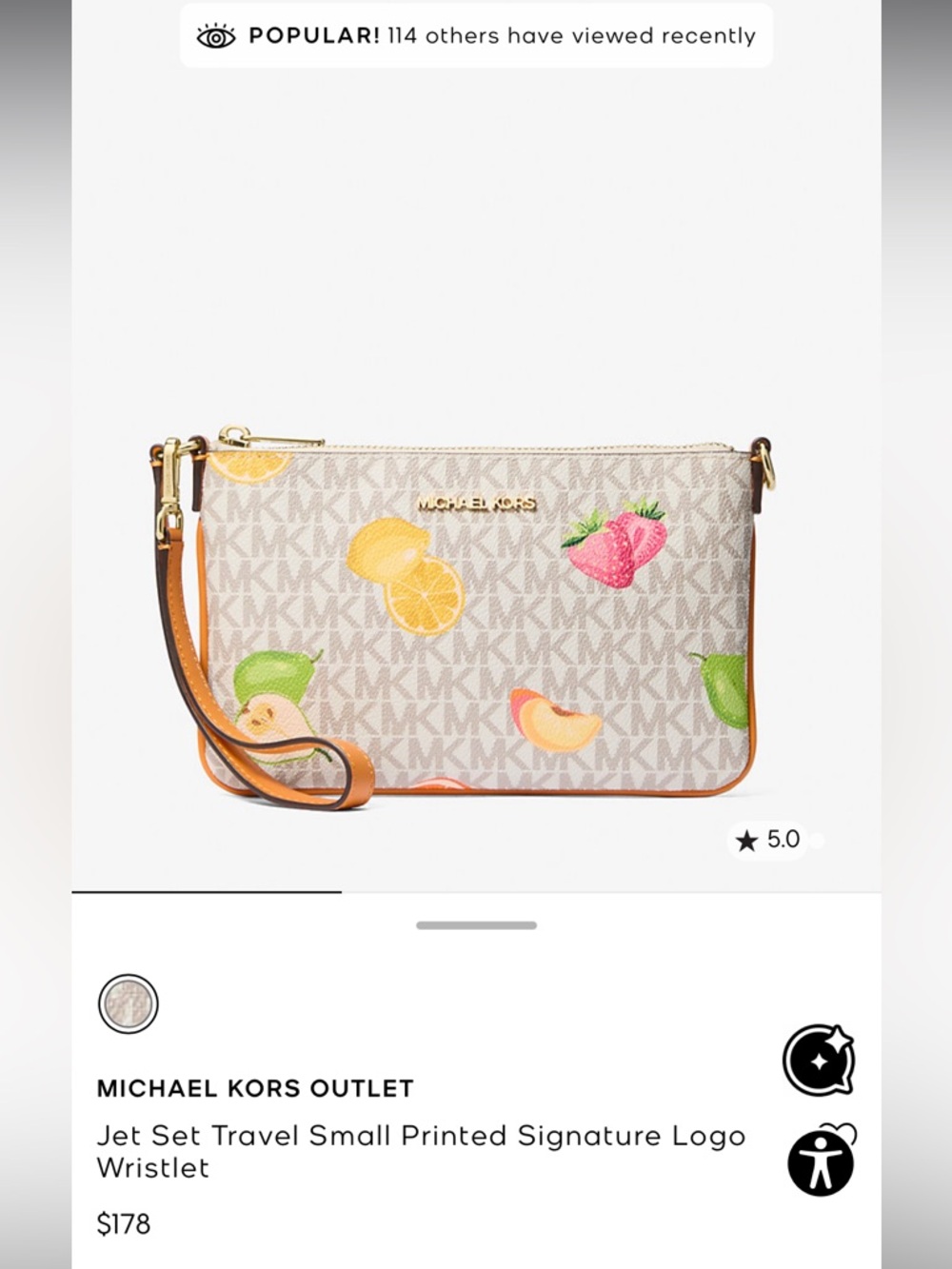 Michael Kors Beige Logo Wristlet with Fruit Print